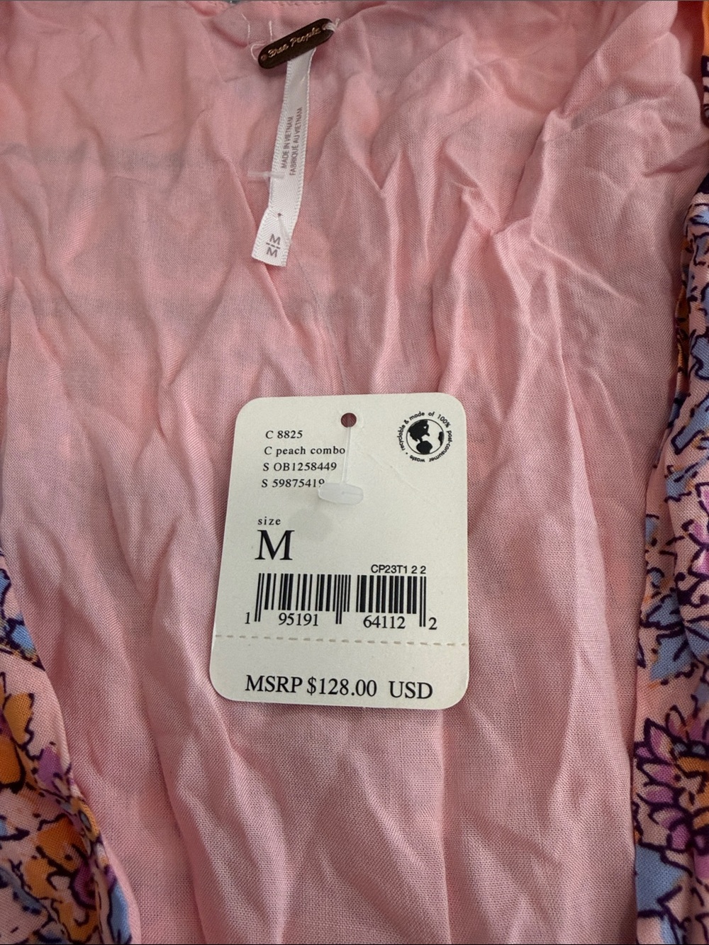 Free People Mixin It Up Mini Dress in Peach Combo - NWT - Picture 5 of 11